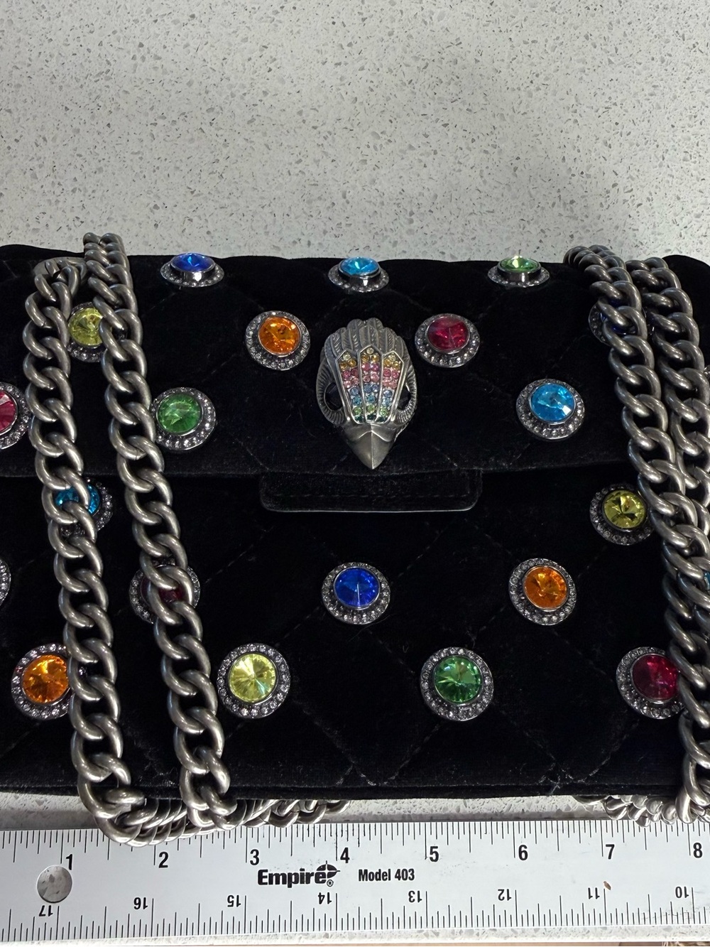 Kurt Geiger Black Velvet Crossbody with Multicolor Crystal Studs - Picture 3 of 5